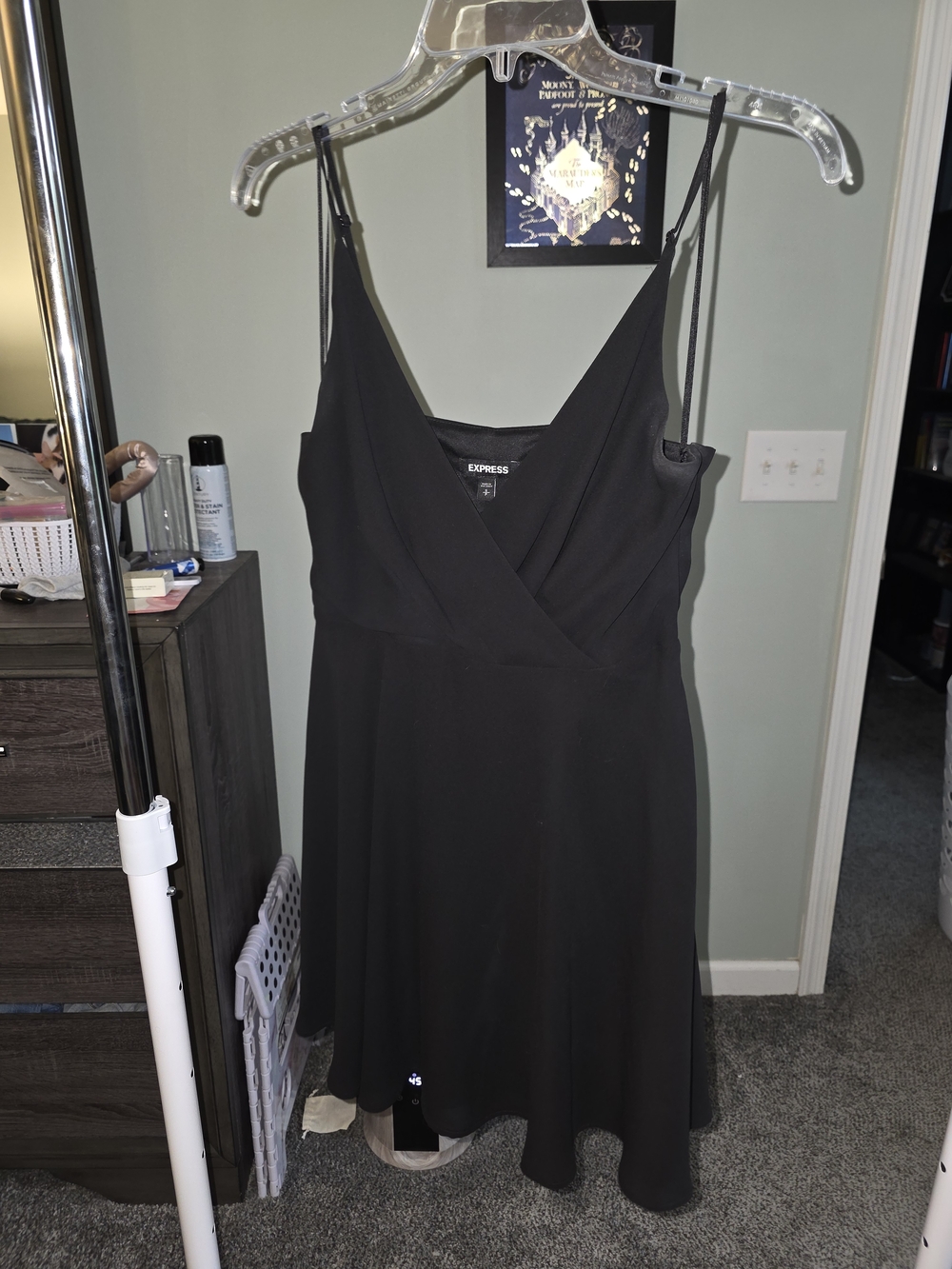 Express Black Spaghetti Strap Wrap-Front Dress
